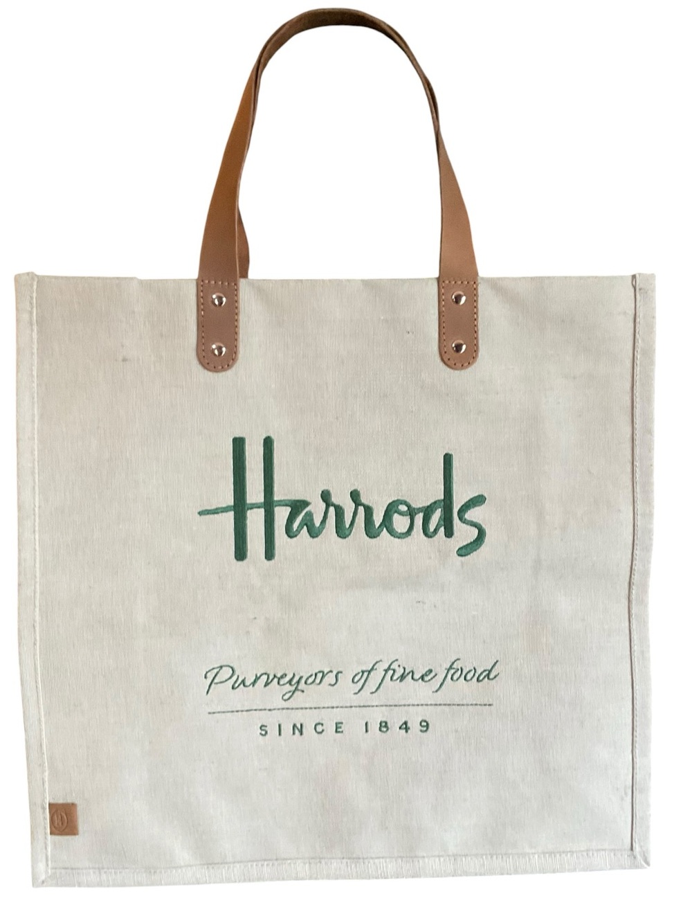 Harrods London Canvas Tote Bag Leather Handles Large Shopping Market Tote Cream